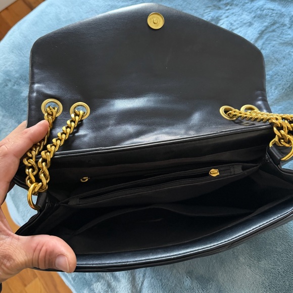 Yves Saint Laurent Black Chevron Bag w/ Gold Chains *zipper missing handle - Picture 3 of 5